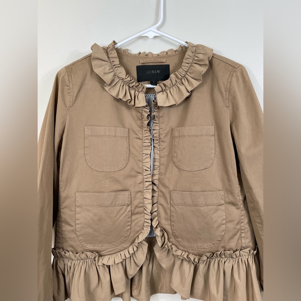 J.Crew Khaki Tan Ruffle Chino Jacket Cotton Casual Size 2 - Picture 5 of 14
